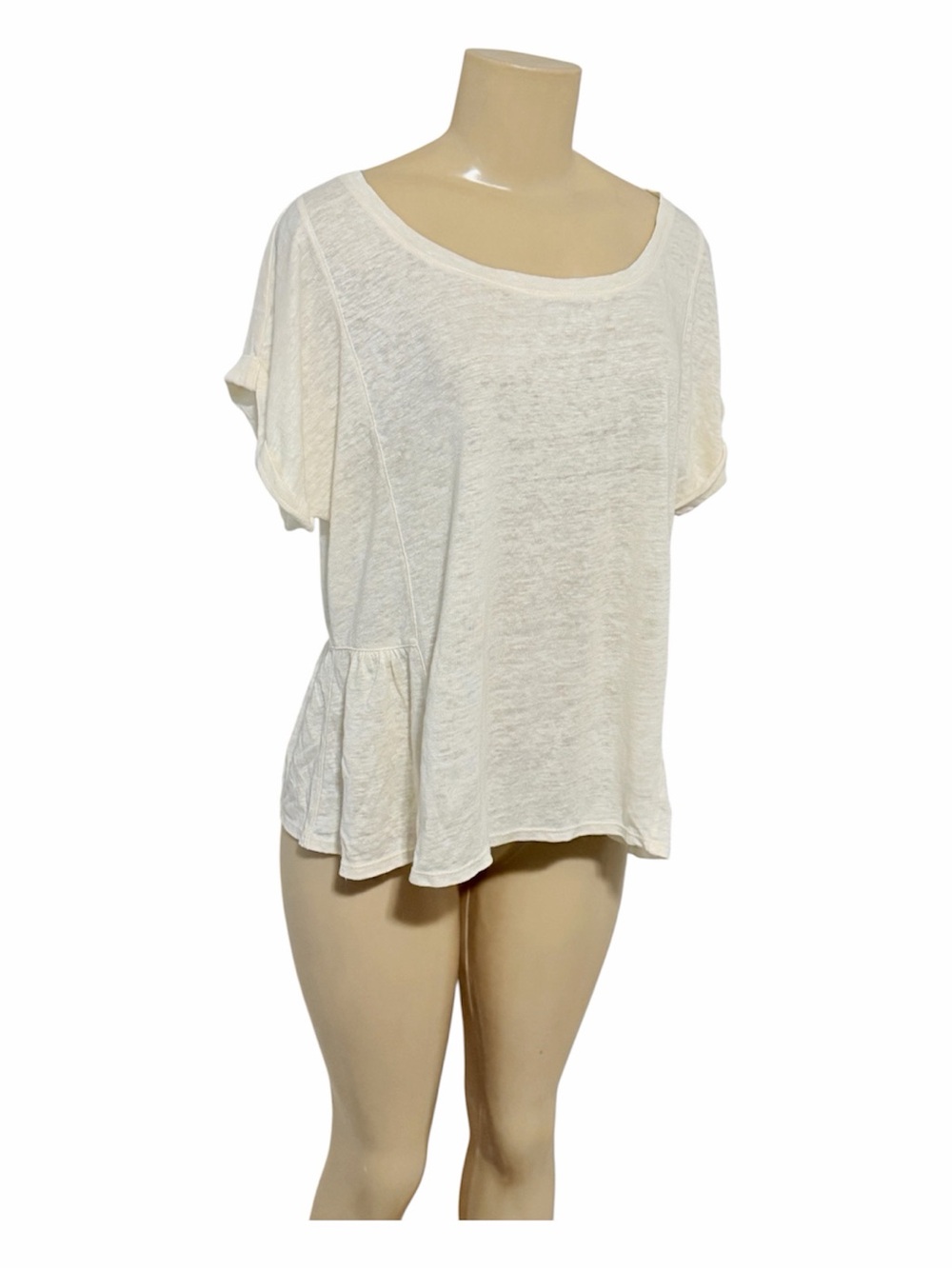 Madewell white cream linen blend peplum pleated back t shirt Summer S